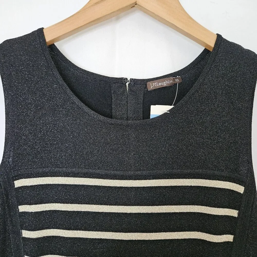 J.McLaughlin Emilie Dress Womens XS Sleeveless Knit Black/Gold Metallic Tank